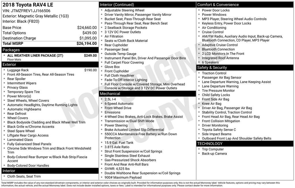 Used 2018 Toyota RAV4 LE w/ All Weather Liner Package image 30