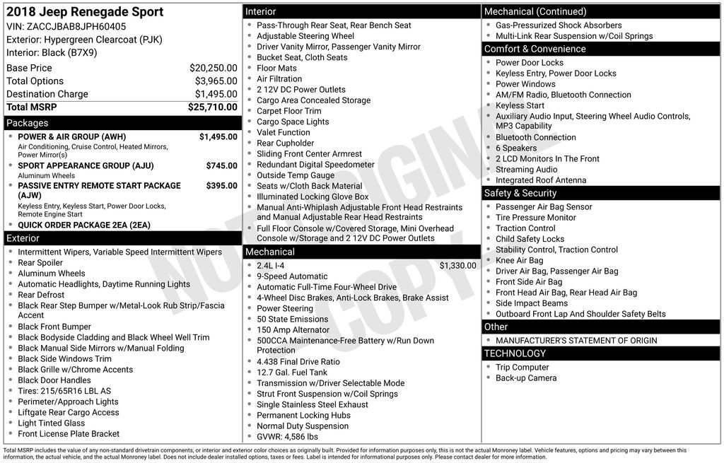 Used 2018 Jeep Renegade Sport w/ Power & Air Group image 3