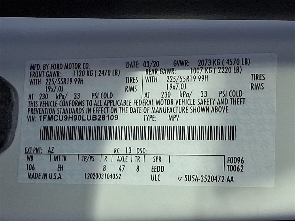 Certified 2020 Ford Escape SEL image 28