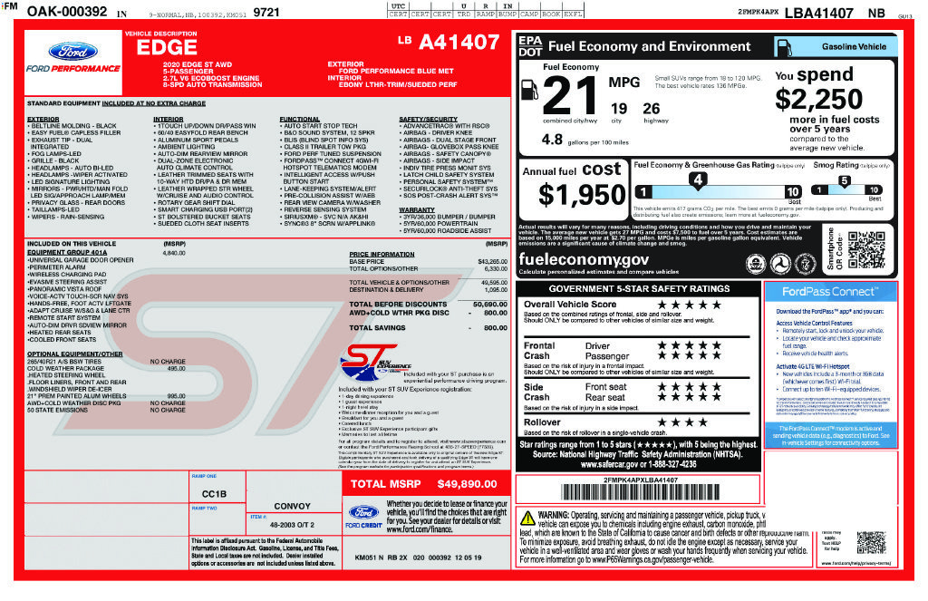 Certified 2020 Ford Edge ST w/ Equipment Group 401A AWD/4WD image 28