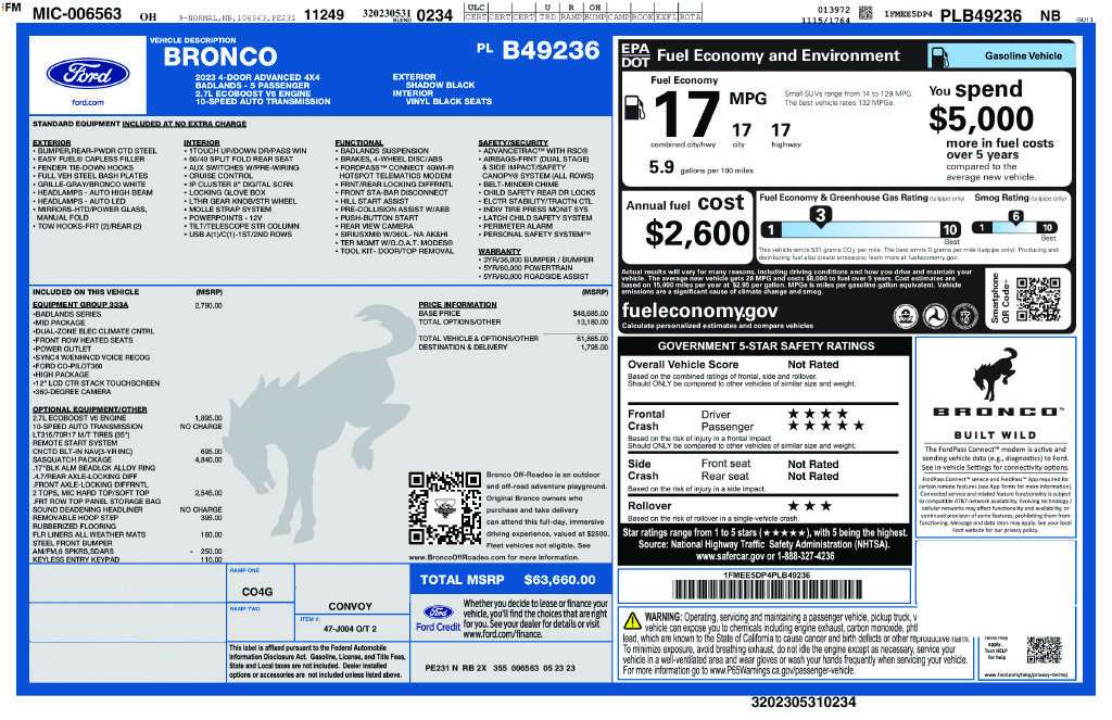 Certified 2023 Ford Bronco Badlands w/ Sasquatch Package AWD/4WD image 5