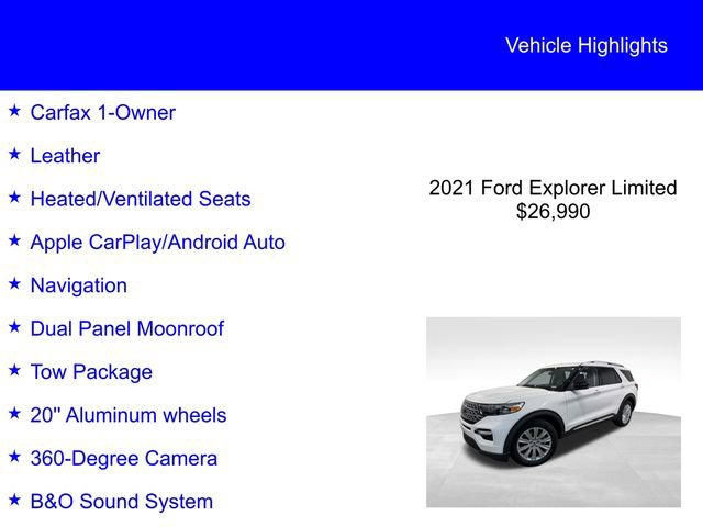 Certified 2021 Ford Explorer Limited w/ Equipment Group 301A RWD image 3