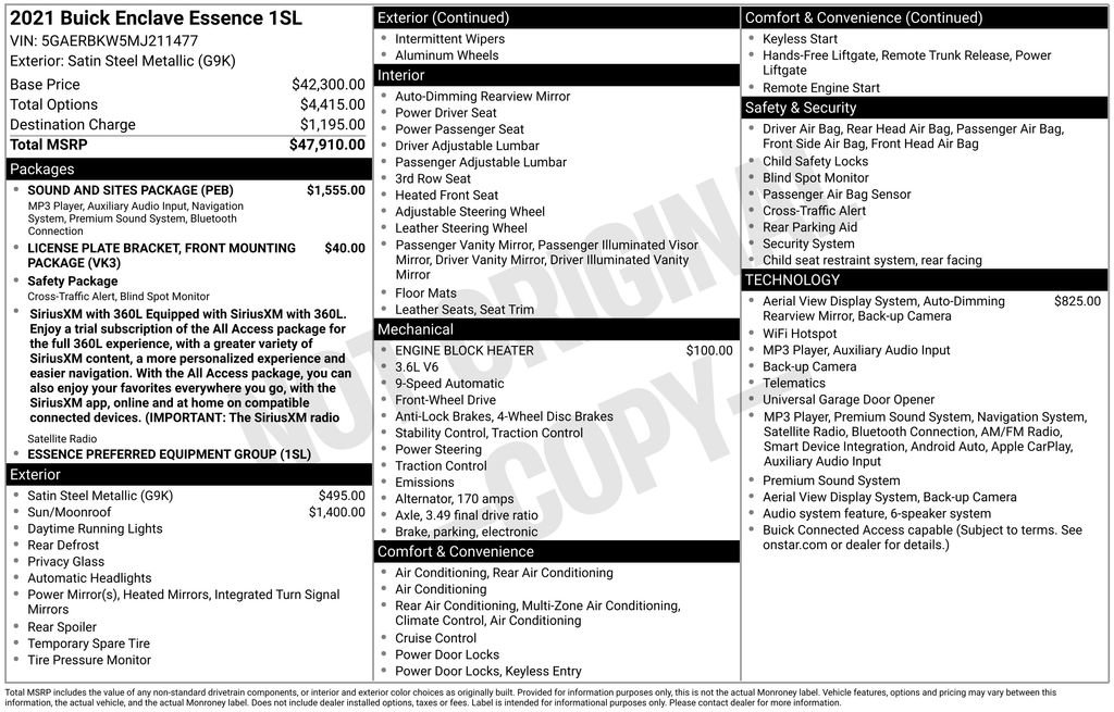 Used 2021 Buick Enclave Essence w/ Sound and Sites Package FWD image 27