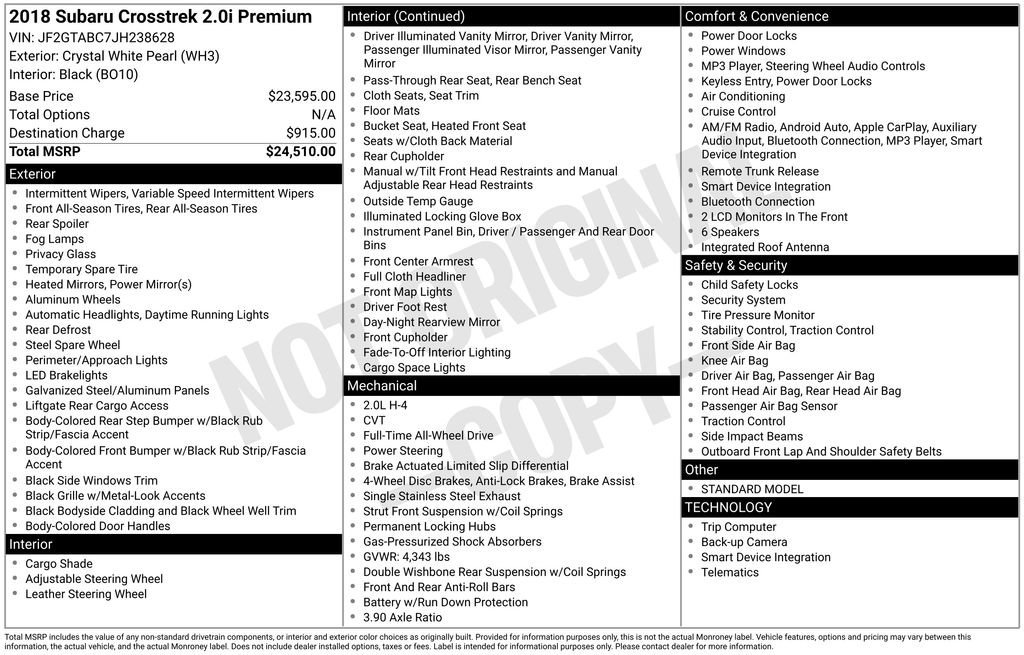 Used 2018 Subaru Crosstrek 2.0i Premium image 34