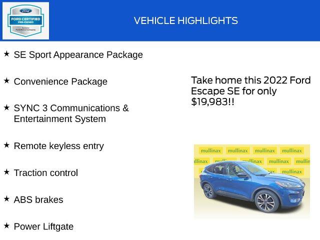 Certified 2022 Ford Escape SE w/ SE Sport Appearance Package FWD image 18