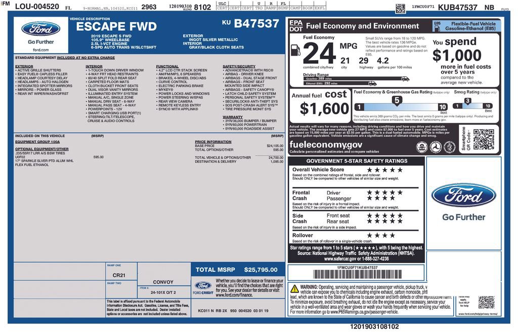 Certified 2019 Ford Escape S FWD image 25