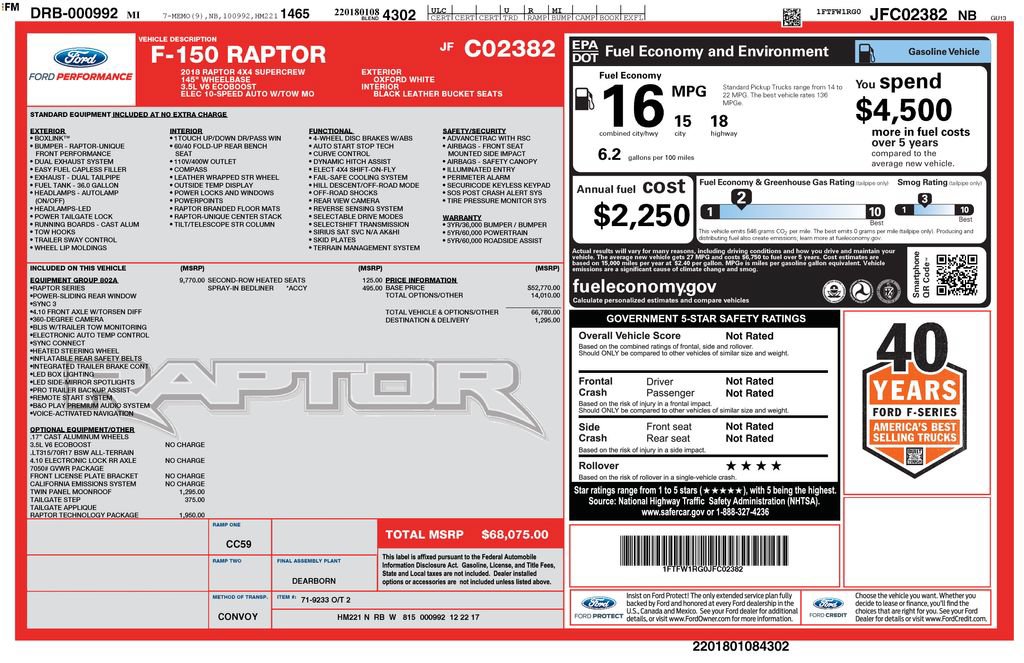 Certified 2018 Ford F150 Raptor w/ Equipment Group 802A Luxury AWD/4WD image 2