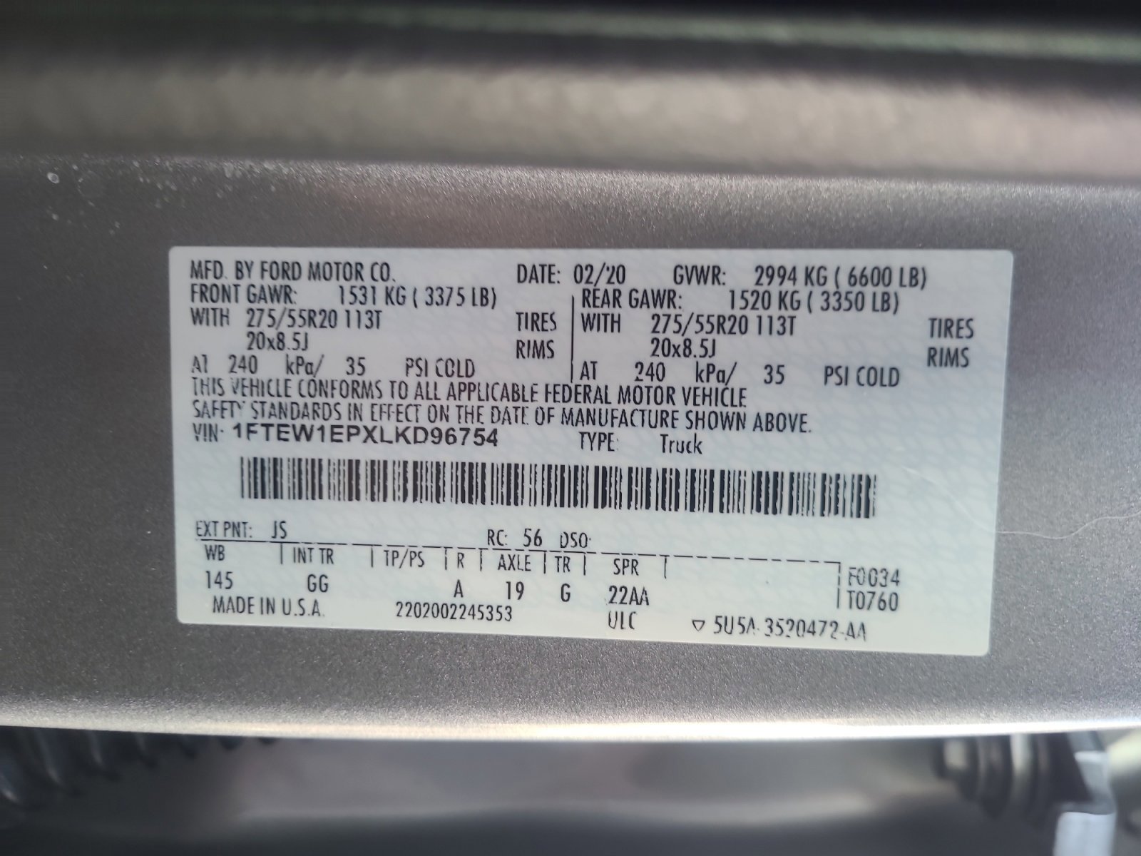 Certified 2020 Ford F150 XL w/ Equipment Group 101A Mid image 25