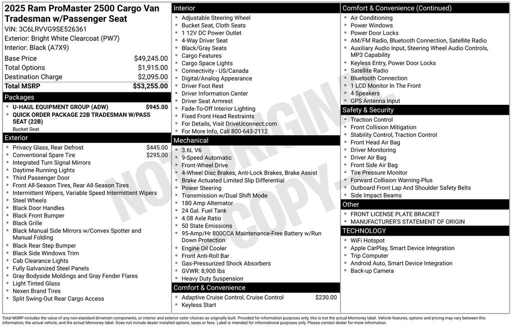 Used 2025 RAM ProMaster 2500 w/ U-Haul Equipment Group FWD image 23