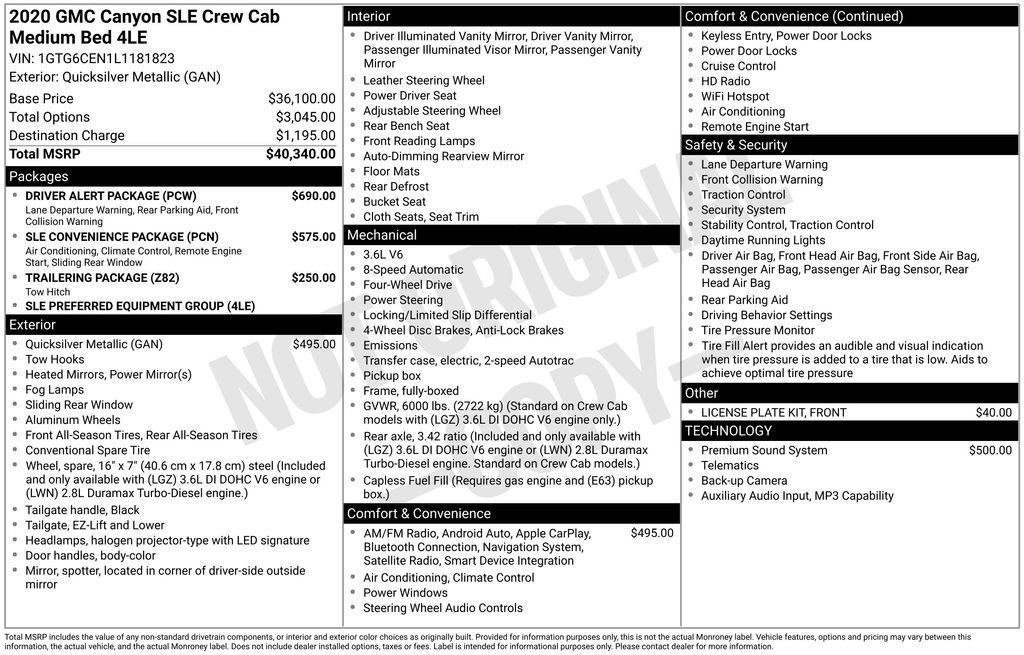 Used 2020 GMC Canyon SLE w/ Driver Alert Package AWD/4WD image 37