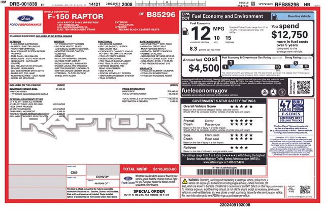 Certified 2024 Ford F150 Raptor w/ Equipment Group 803A Raptor R image 61
