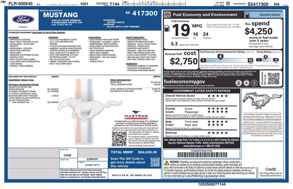 Certified 2025 Ford Mustang GT Premium w/ Mustang Nite Pony Package image 5