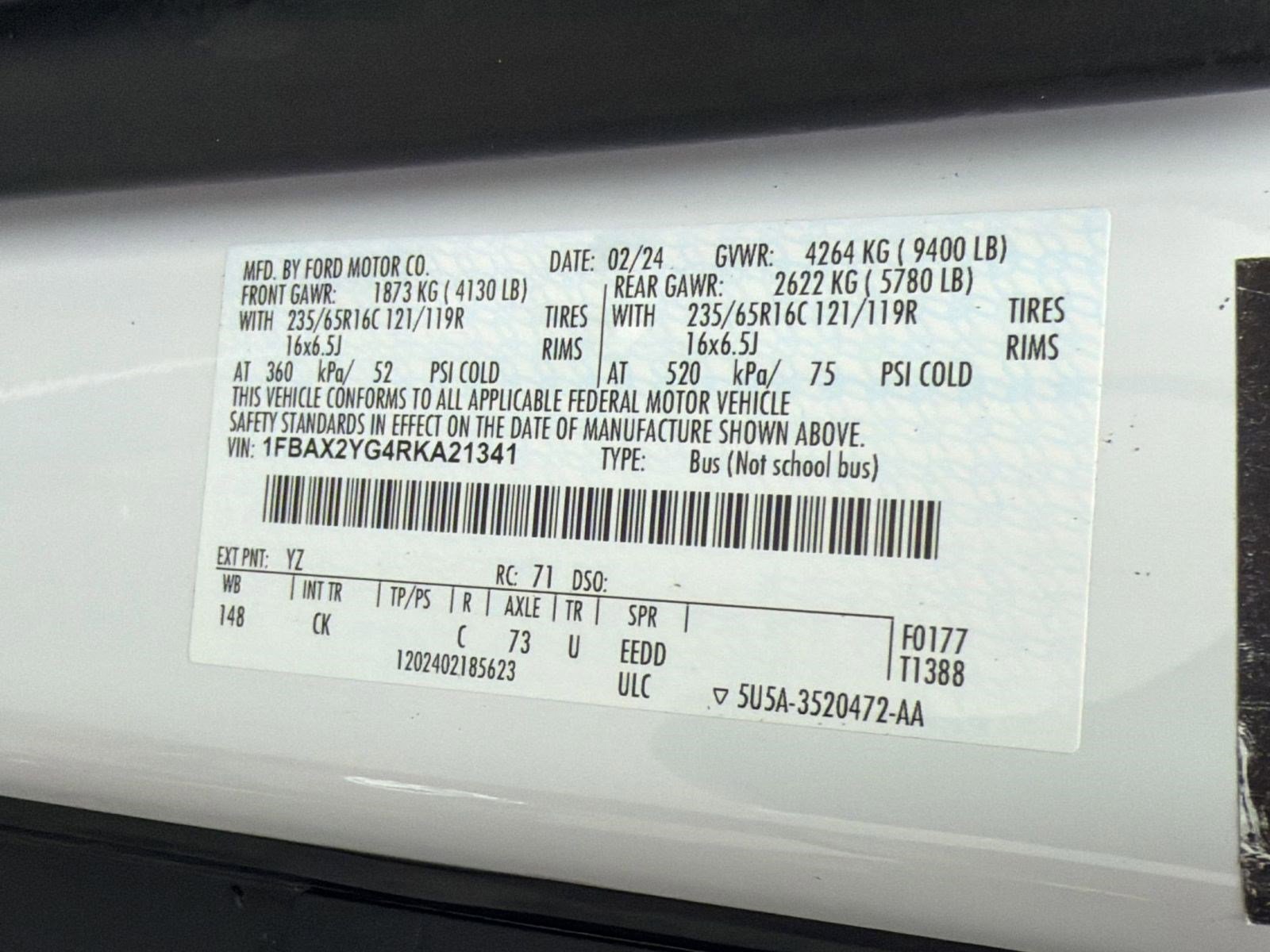 Certified 2024 Ford Transit 350 XLT RWD image 14