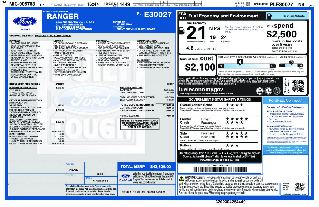 Certified 2023 Ford Ranger XLT w/ Equipment Group 301A Mid AWD/4WD image 2