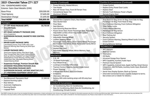 Used 2021 Chevrolet Tahoe Z71 w/ Z71 Off-Road Package AWD/4WD image 38