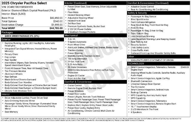 Used 2025 Chrysler Pacifica Select FWD image 2