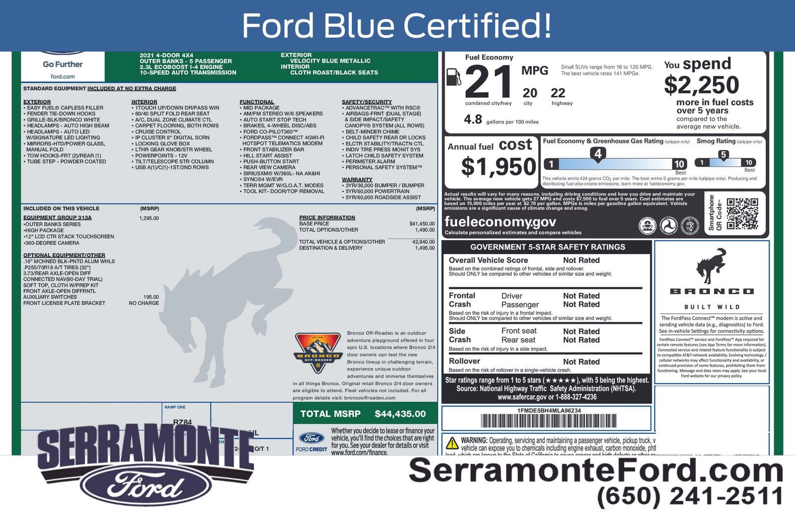 Certified 2021 Ford Bronco Outer Banks AWD/4WD image 13