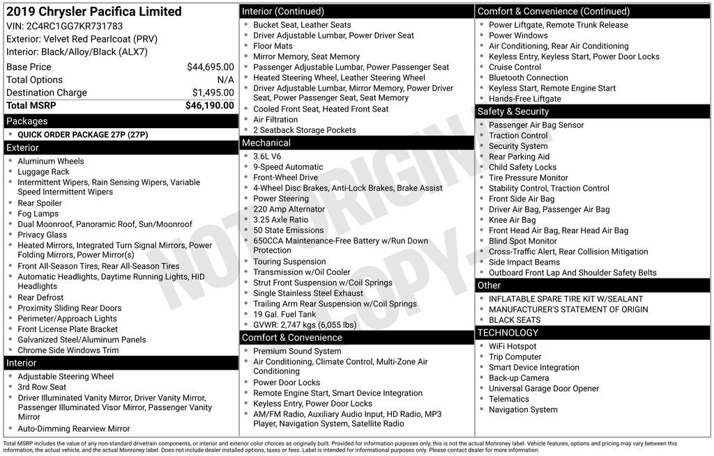 Used 2019 Chrysler Pacifica Limited image 1