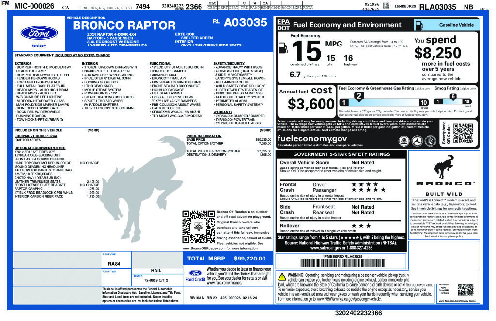 Certified 2024 Ford Bronco Raptor w/ Interior Carbon Fiber Pack 6 AWD/4WD image 6