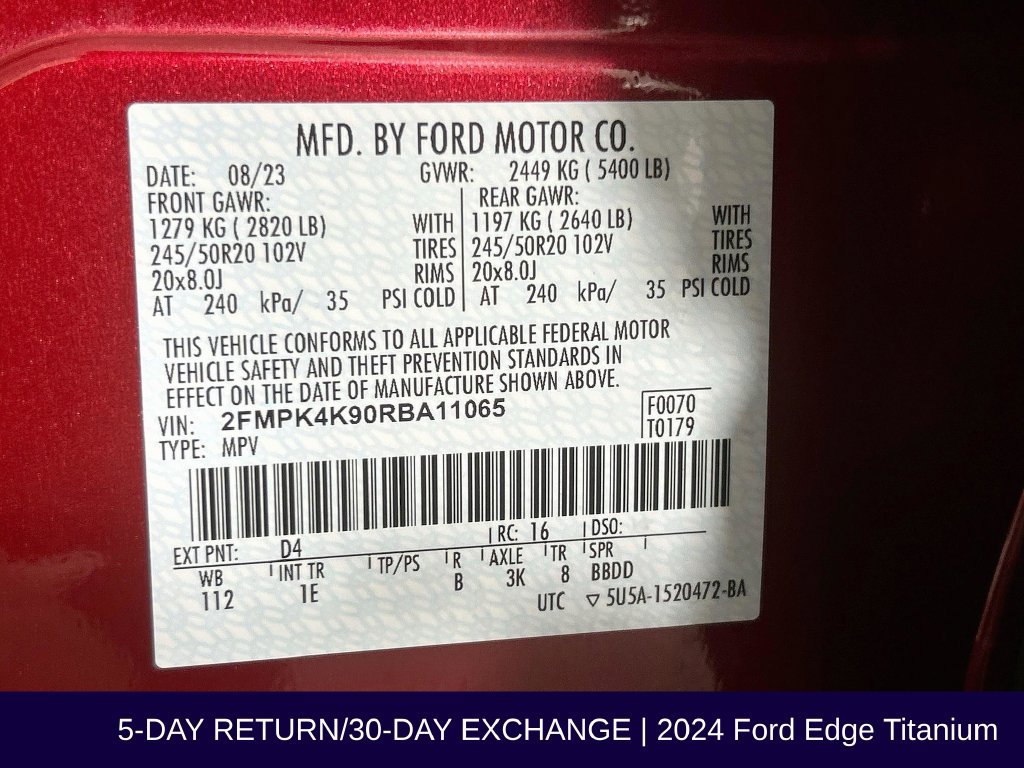 Certified 2024 Ford Edge Titanium w/ Equipment Group 301A AWD/4WD image 38