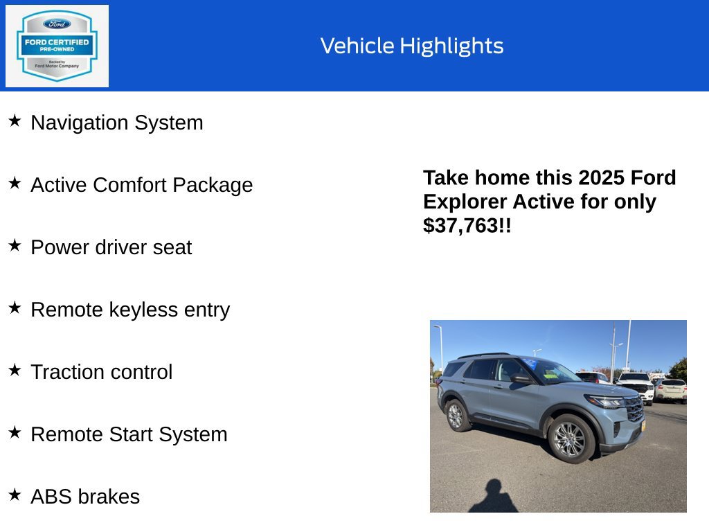 Certified 2025 Ford Explorer Active w/ Active Comfort Package AWD/4WD image 18
