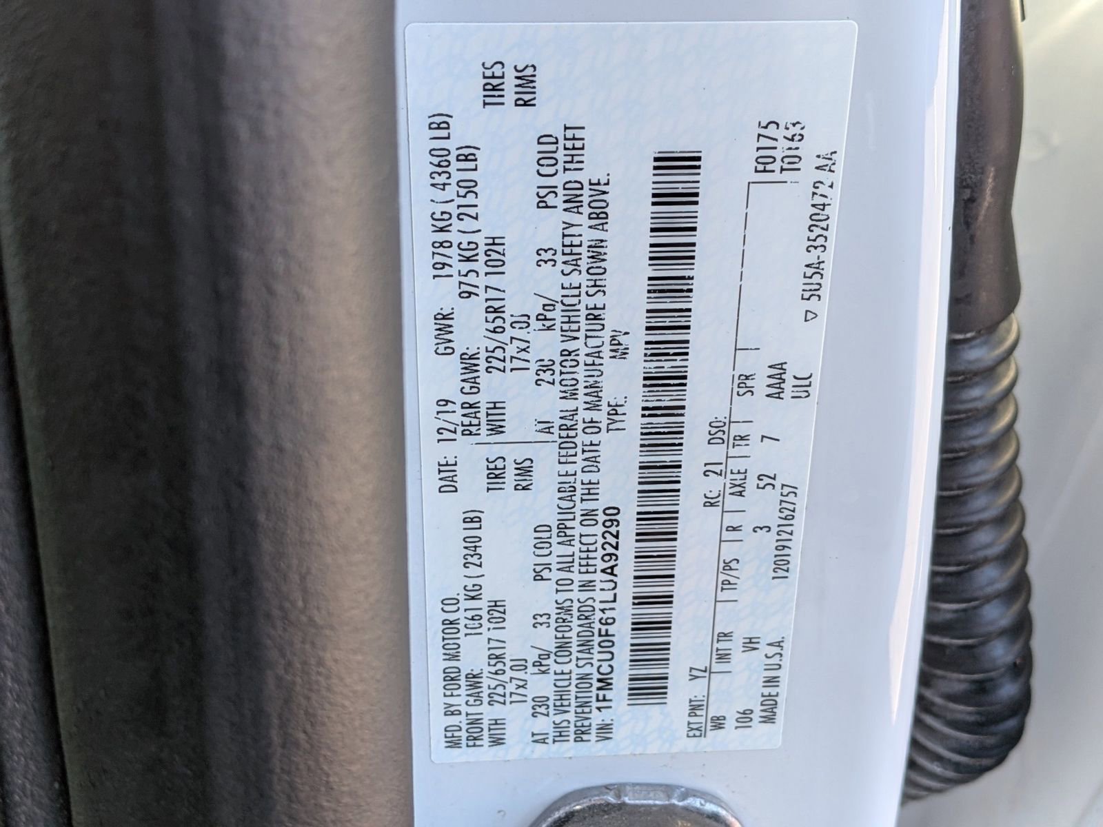 Certified 2020 Ford Escape S image 14