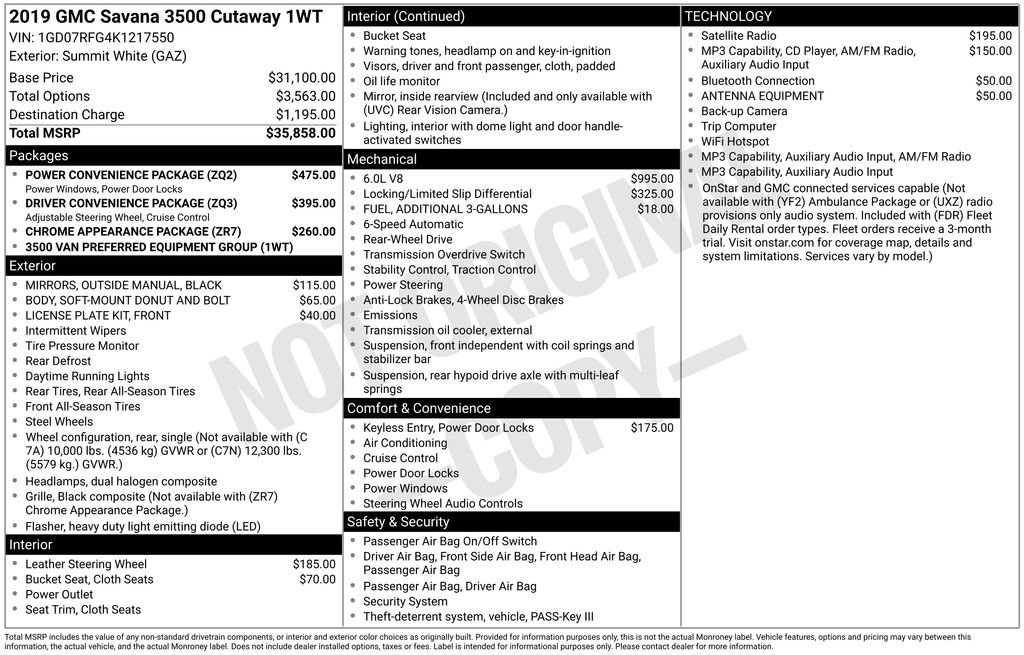Used 2019 GMC Savana 3500 w/ Power Convenience Package RWD image 27