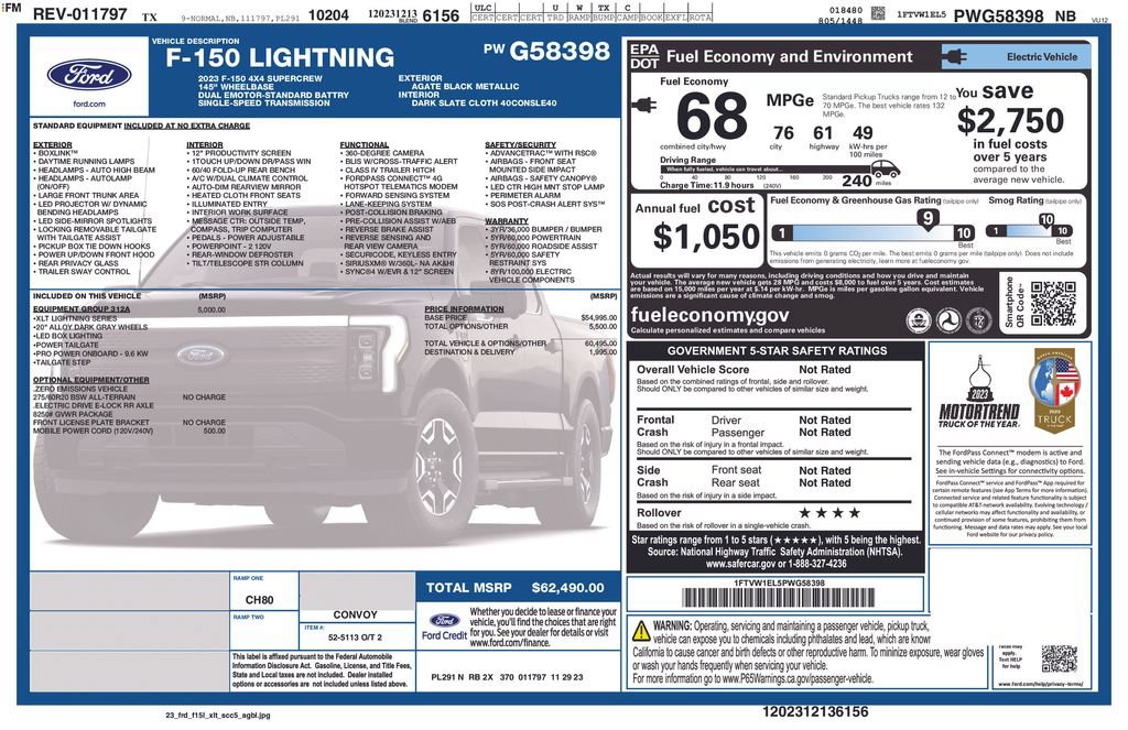 Certified 2023 Ford F150 Lightning XLT w/ Equipment Group 312A High AWD/4WD image 3