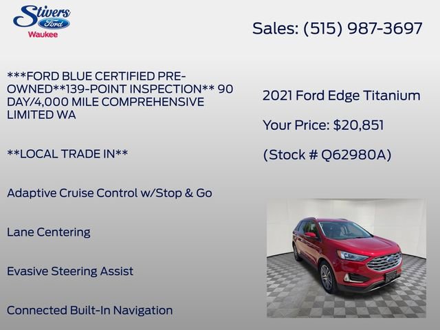 Certified 2021 Ford Edge Titanium w/ Class II Trailer Tow Package AWD/4WD image 16