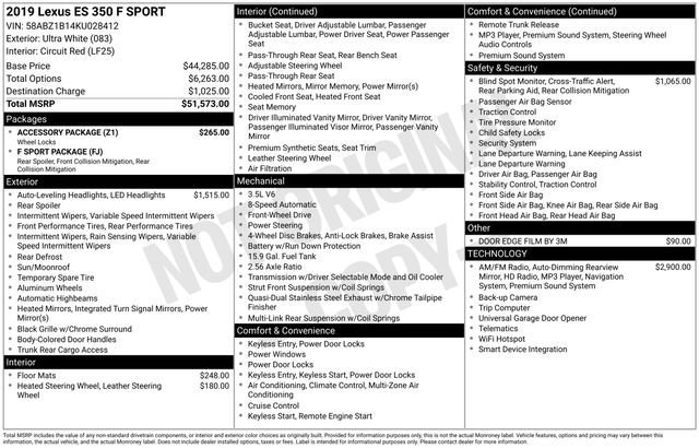 Used 2019 Lexus ES 350 F Sport w/ Accessory Package image 50