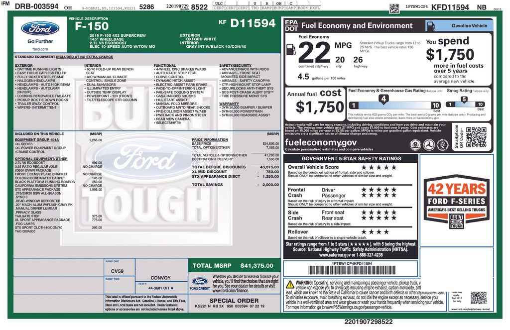 Certified 2019 Ford F150 XL w/ Equipment Group 101A Mid RWD image 7