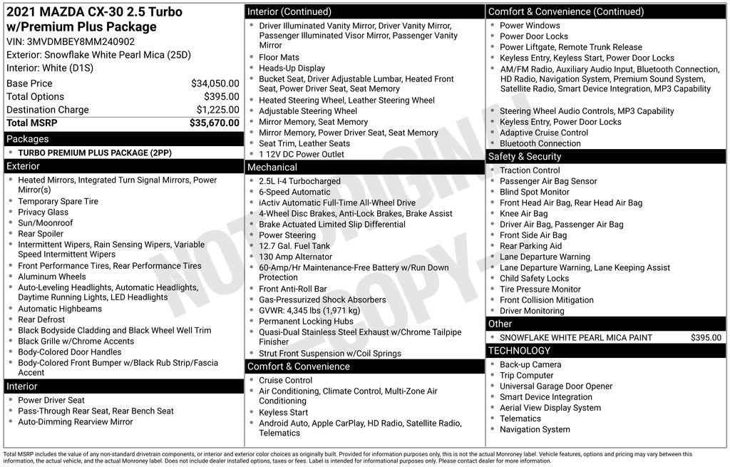 Used 2021 MAZDA CX-30 2.5 Turbo w/ Premium Plus Pkg image 7