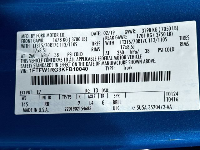 Certified 2019 Ford F150 Raptor w/ Equipment Group 801A Mid AWD/4WD image 40
