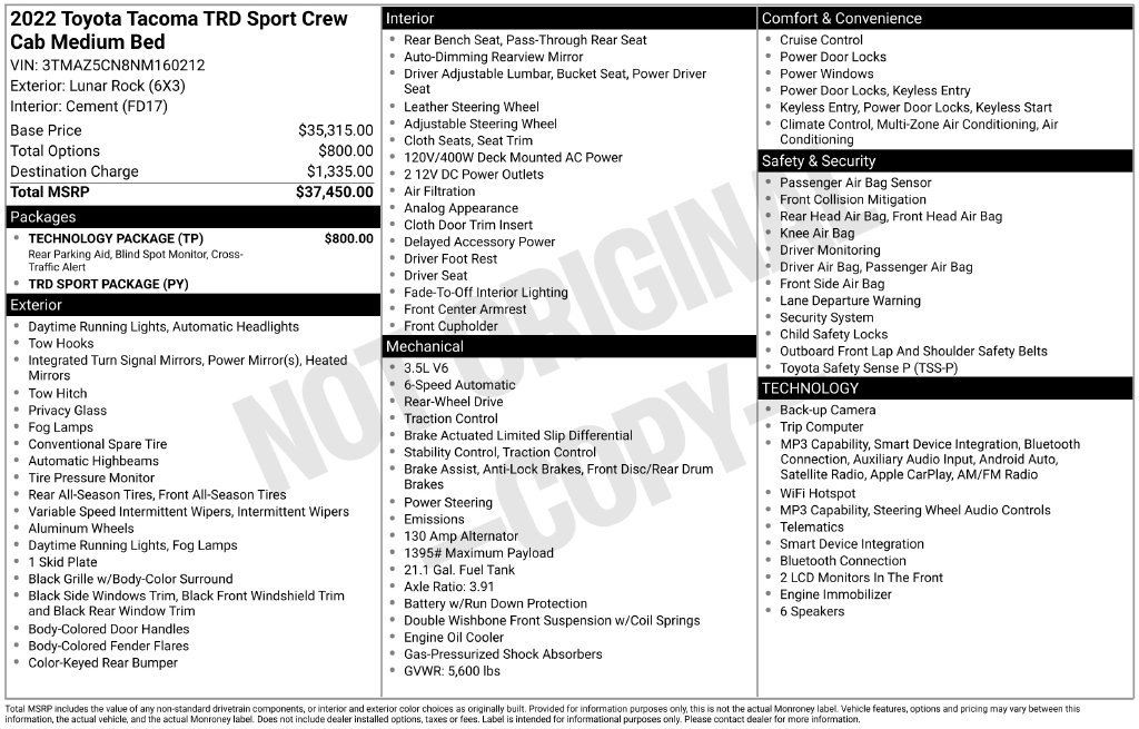 Used 2022 Toyota Tacoma TRD Sport w/ Technology Package RWD image 5
