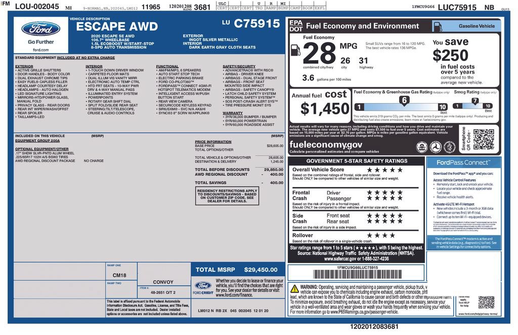 Certified 2020 Ford Escape SE AWD/4WD image 22