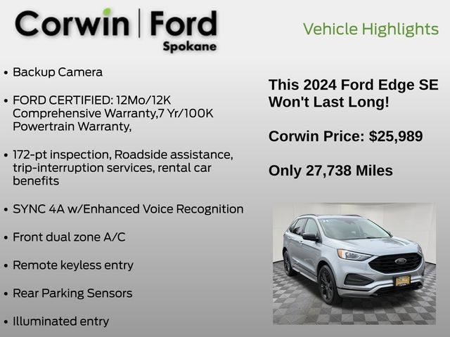 Certified 2024 Ford Edge SE w/ Black Appearance Package AWD/4WD image 7