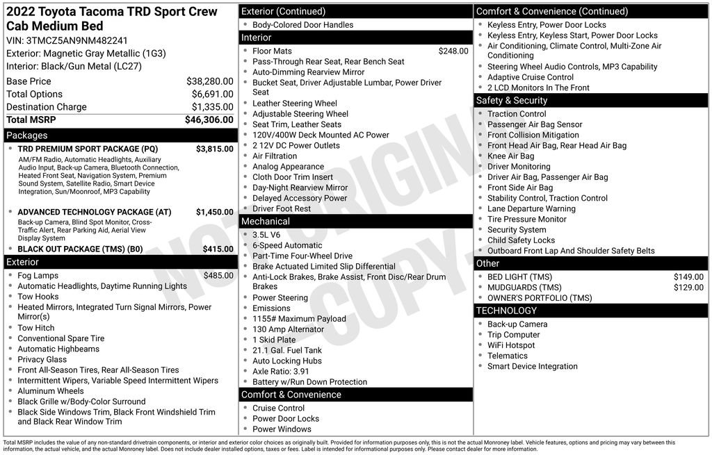Used 2022 Toyota Tacoma TRD Sport w/ TRD Premium Sport Package AWD/4WD image 37
