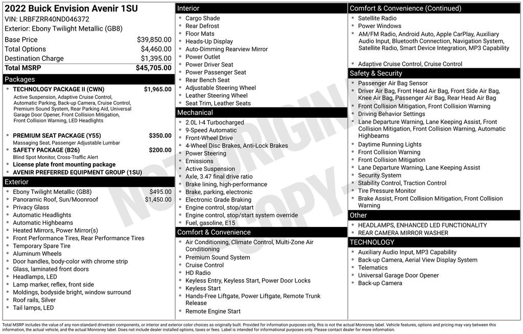 Used 2022 Buick Envision Avenir w/ Technology Package II FWD image 26