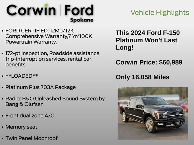 Certified 2024 Ford F150 Platinum w/ Equipment Group 703A Plus AWD/4WD image 19