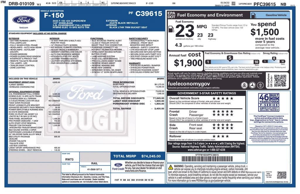 Certified 2023 Ford F150 Lariat w/ Equipment Group 502A High AWD/4WD image 32