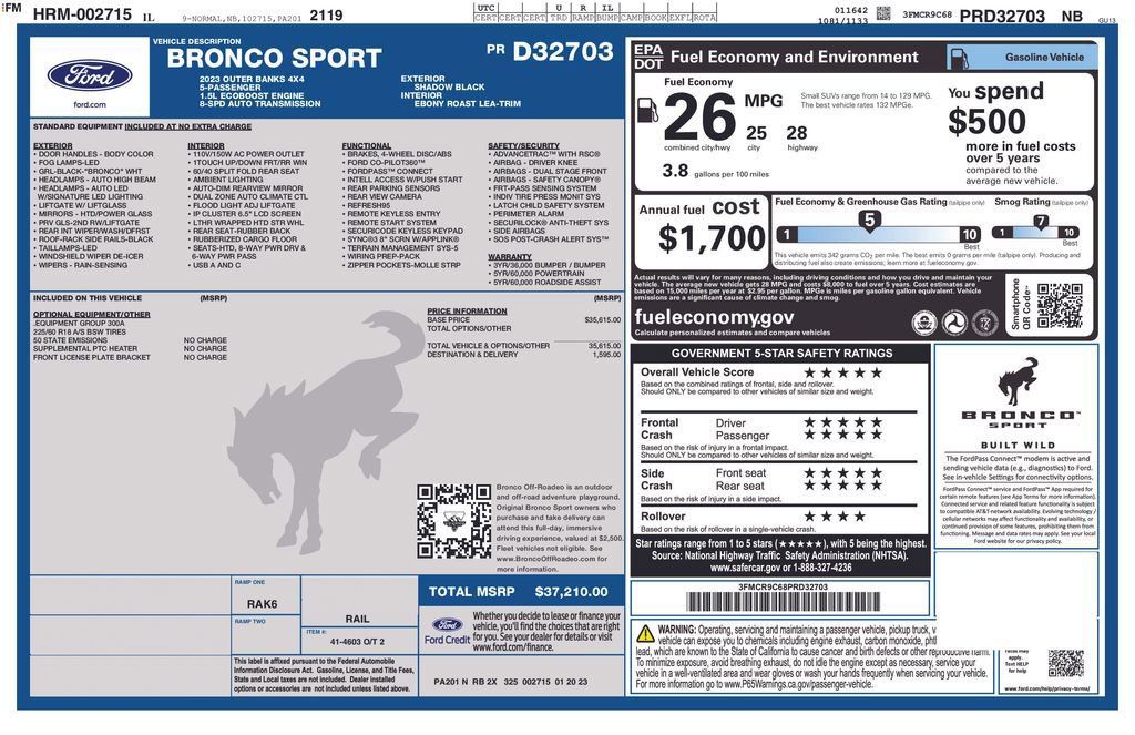 Certified 2023 Ford Bronco Sport Outer Banks AWD/4WD image 70