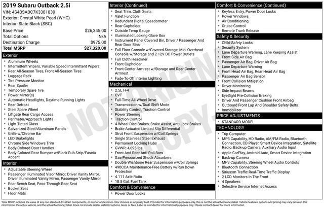 Used 2019 Subaru Outback 2.5i AWD/4WD image 8