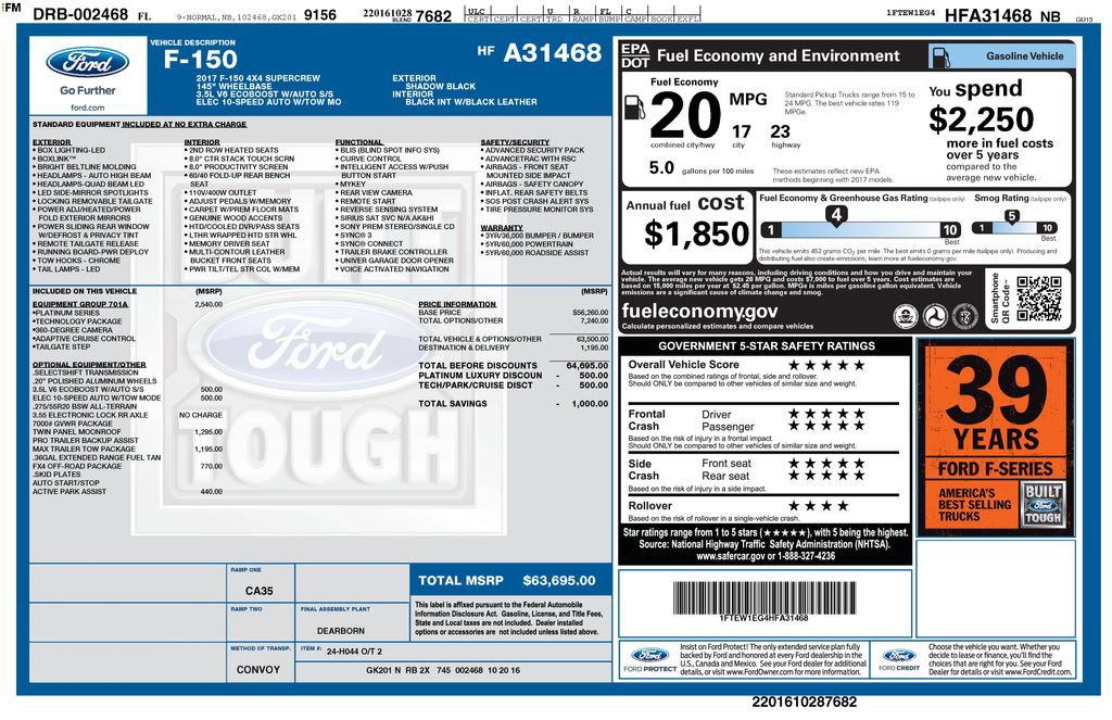 Certified 2017 Ford F150 Platinum w/ Equipment Group 701A Luxury AWD/4WD image 38