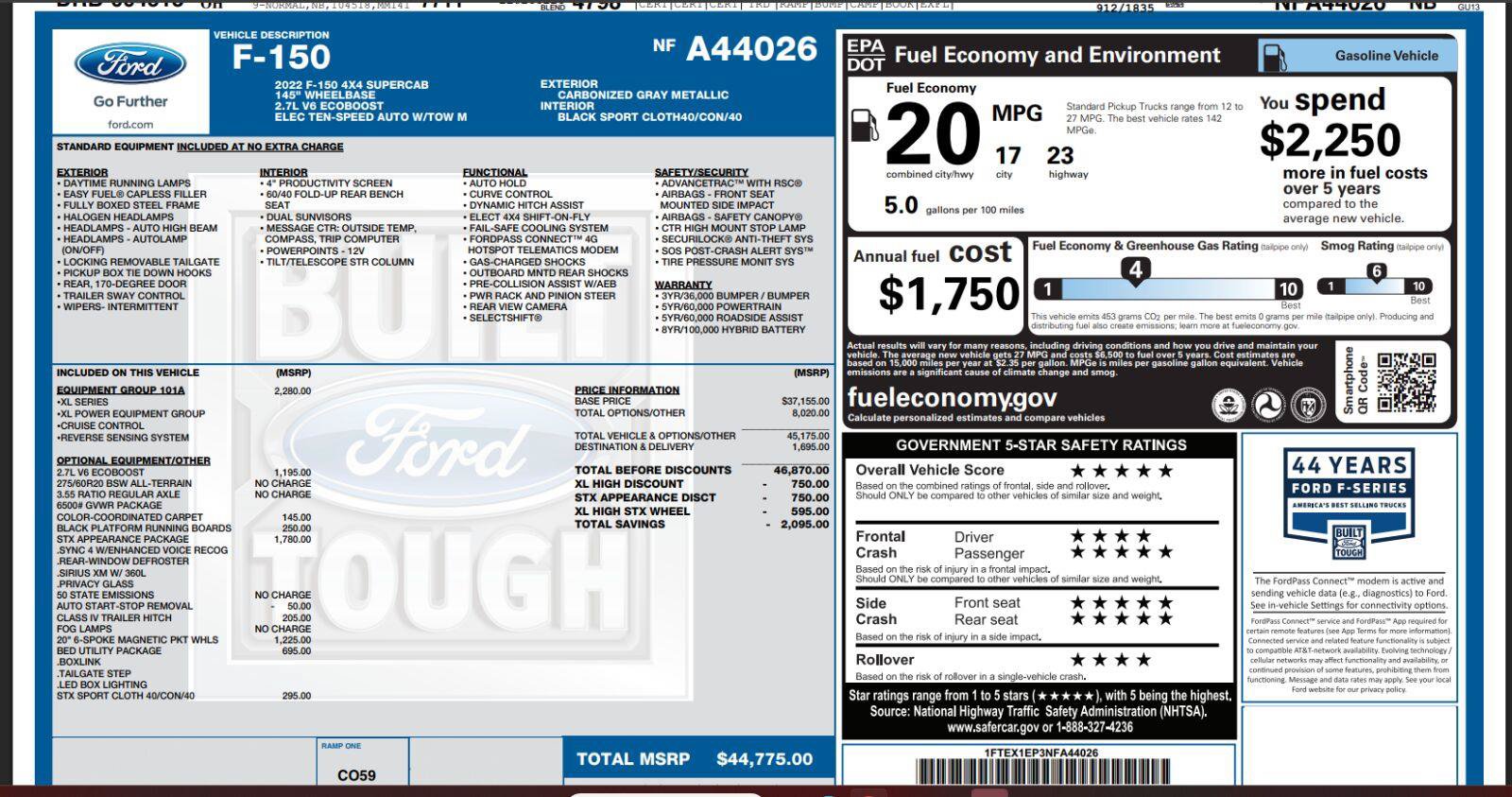 Certified 2022 Ford F150 XL w/ STX Appearance Package AWD/4WD image 4