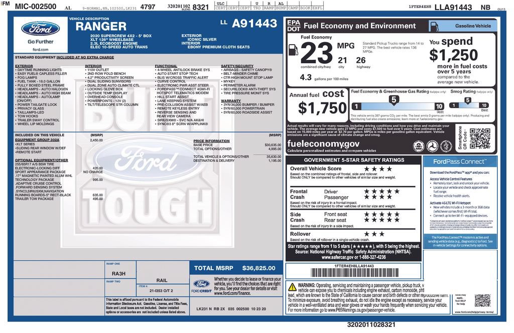 Certified 2020 Ford Ranger XLT w/ Equipment Group 302A Luxury RWD image 26