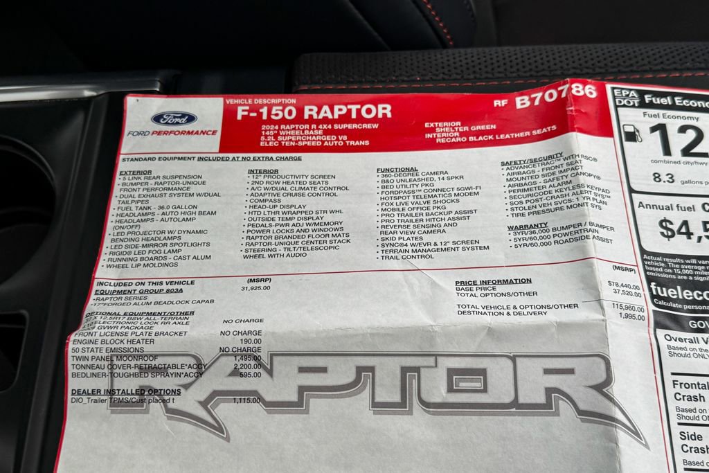 Certified 2024 Ford F150 Raptor w/ Equipment Group 803A Raptor R image 59