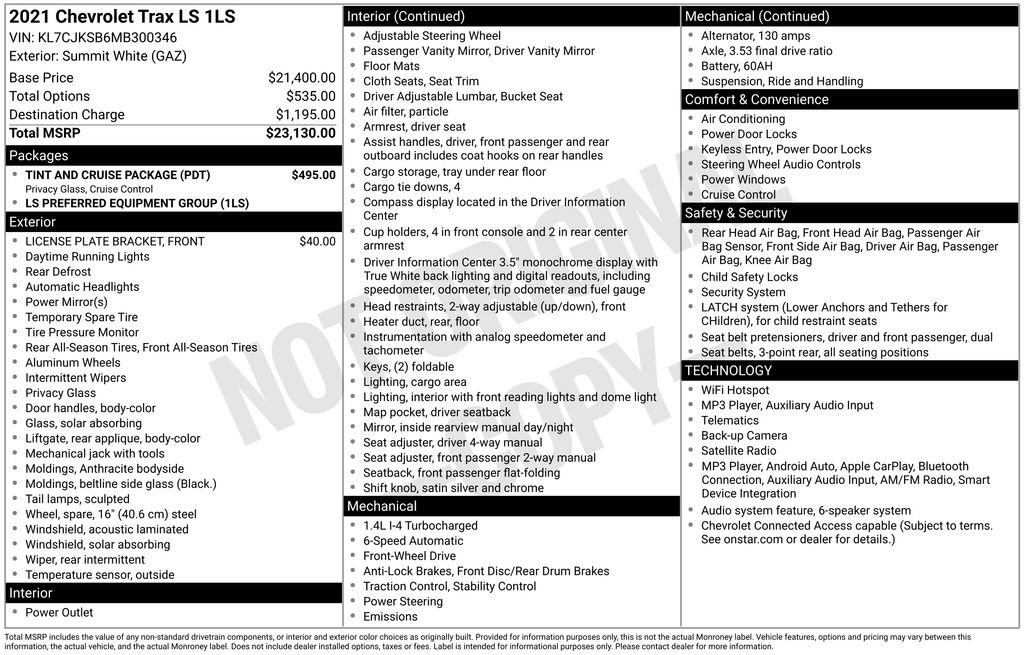 Used 2021 Chevrolet Trax LS w/ Tint and Cruise Package FWD image 3