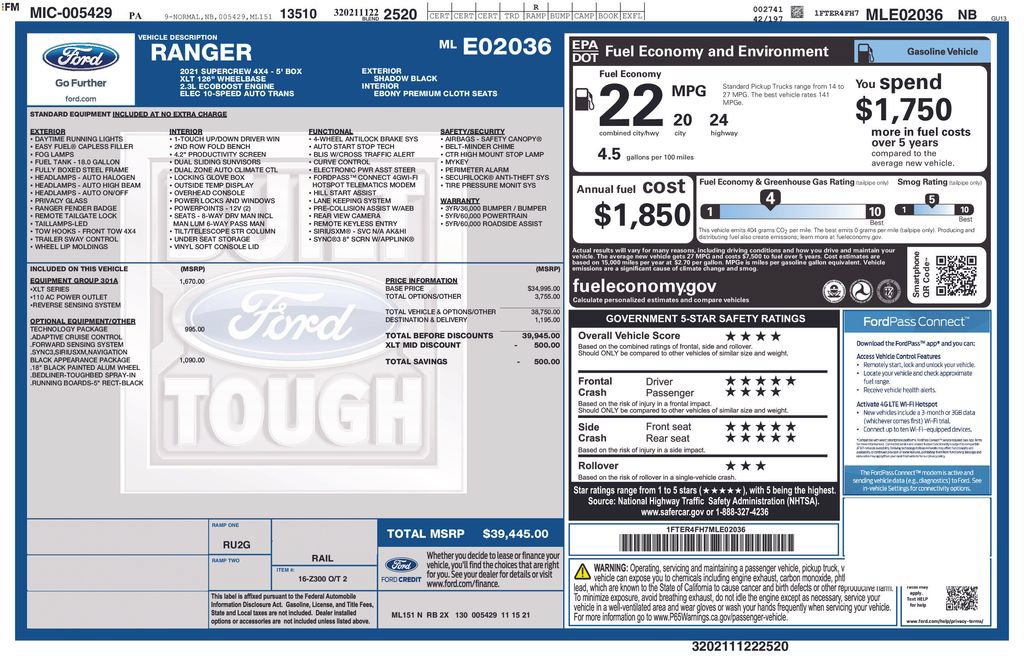 Certified 2021 Ford Ranger XLT w/ Equipment Group 301A Mid AWD/4WD image 15