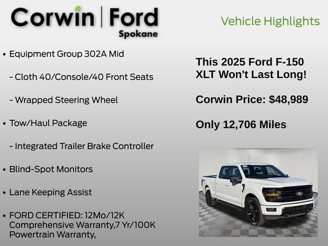 Certified 2025 Ford F150 XLT w/ Equipment Group 302A MID image 25