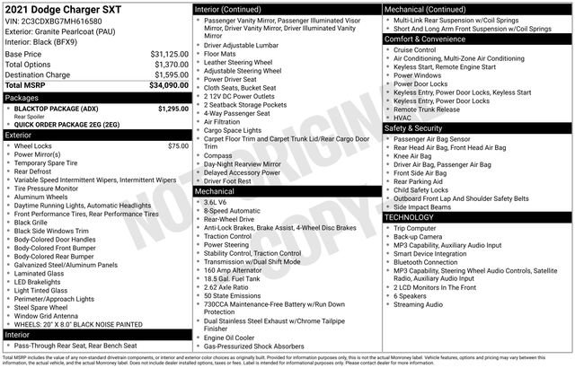 Used 2021 Dodge Charger SXT w/ Blacktop Package RWD image 36